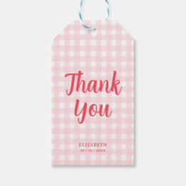 Eerste verjaardag meisje aardbei ruitjespapier bed cadeaulabel