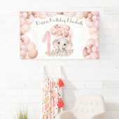 Eerste verjaardag meisje Cute Pink Elephant Spandoek (Insitu)