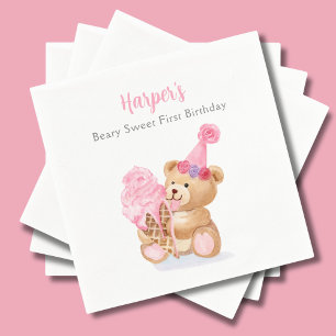 Eerste verjaardag meisje teddybeer ijs servet