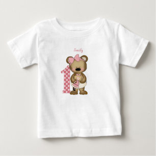 Eerste Verjaardag Meisje Teddybeer met Doll T-shir