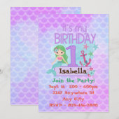 Eerste verjaardag Mermaid Kaart (Voorkant / Achterkant)