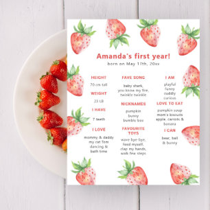 Eerste verjaardag met aardbei Mijlpalen Verjaardag Poster