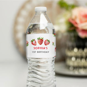 Eerste verjaardag met aardbei waterfles etiket