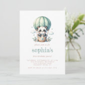 Eerste Verjaardag Mint Groene Waterverf Panda Ball Kaart (Staand voorkant)