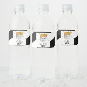 Eerste Verjaardag Moderne Foto Zwart Wit Waterfles Etiket