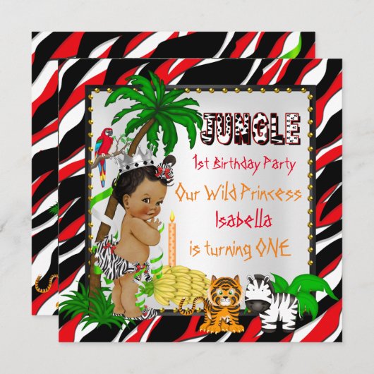 Eerste verjaardag Oerwoud Safari Wild Princess Eth Kaart (Voorkant / Achterkant)