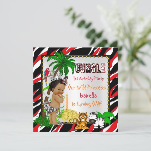 Eerste verjaardag Oerwoud Safari Wild Princess Eth Kaart (Staand voorkant)