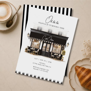 Eerste verjaardag Oh Là Là Zwart & Wit Parijs Café Kaart