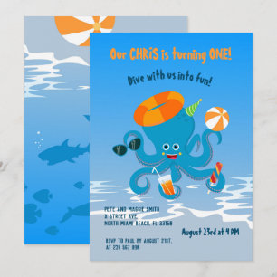 eerste verjaardag onder de zee octopus boy party kaart