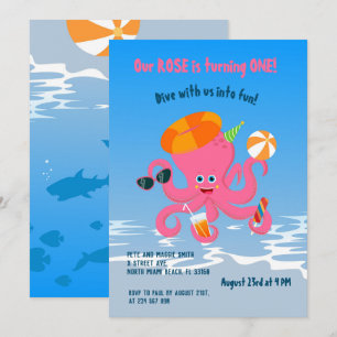 eerste verjaardag onder de zee octopus girl party kaart
