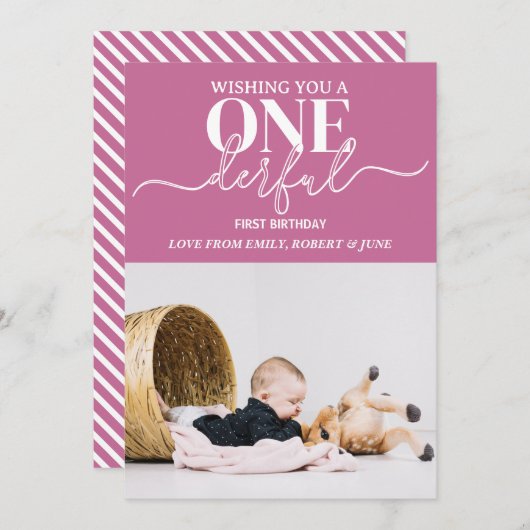 Eerste verjaardag Onderful typografie kaart (Voorkant / Achterkant)