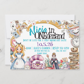 Eerste verjaardag ONEderland Wonderland Theme Invi Kaart