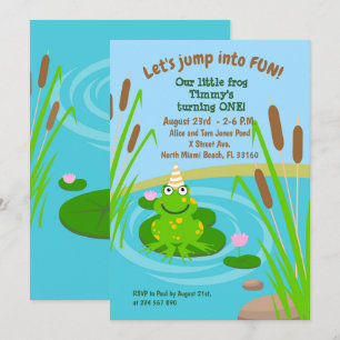 Eerste verjaardag onze kleine kikkerfeestuitnodigi kaart