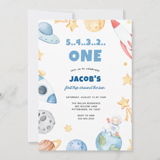 Eerste verjaardag Outer Space Blast Off Kaart (Voorkant)