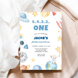 Eerste verjaardag Outer Space Blast Off Kaart