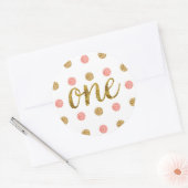 Eerste verjaardag Pink & Gold Glitter Script ONE, Ronde Sticker (Envelop)