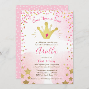 Eerste verjaardag Princess Gold Pink Crown Kaart