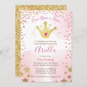 Eerste verjaardag Princess Gold Pink Crown Kaart (Voorkant / Achterkant)