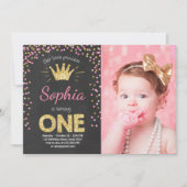 Eerste verjaardag Princess Gold Pink Kaart (Voorkant)