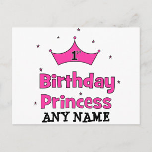 Eerste verjaardag prinses met roze kroon briefkaart