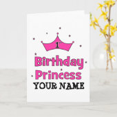 Eerste verjaardag prinses met roze kroon kaart (Gele Bloem)