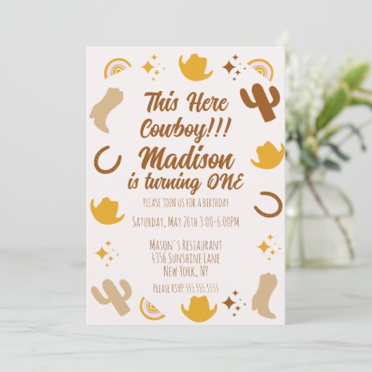 Eerste verjaardag Rainbows Rodeos Groovy Birthday Kaart (Staand voorkant)