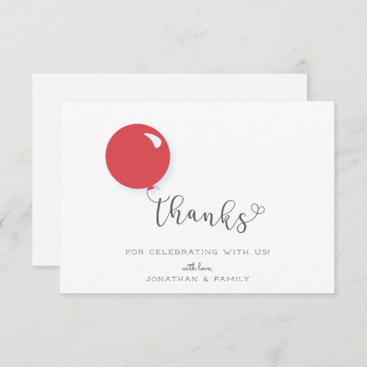 Eerste verjaardag Rode Ballon Bedankt (Voorkant / Achterkant)