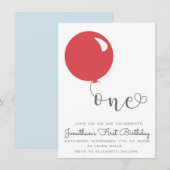 Eerste verjaardag rode ballon kaart (Voorkant / Achterkant)