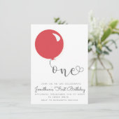 Eerste verjaardag rode ballon kaart (Staand voorkant)