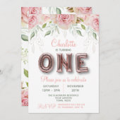 Eerste verjaardag Roos goudroze ballon Kaart (Voorkant / Achterkant)