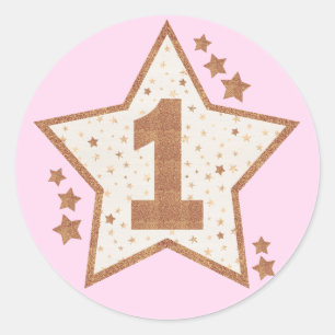 Eerste verjaardag Roze en Gold Star Ronde Sticker
