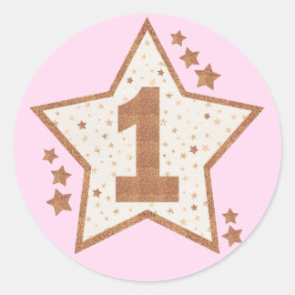 Eerste verjaardag Roze en Gold Star Ronde Sticker
