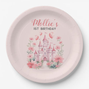 Eerste verjaardag Roze Kasteel Prinses Kleine Meis Papieren Bordje
