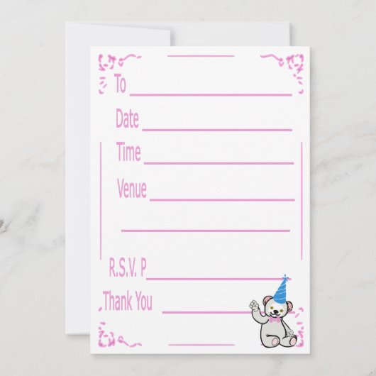 Eerste verjaardag Roze uitnodiging (Achterkant)