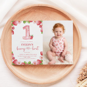Eerste verjaardag Roze waterverf baby foto Kaart