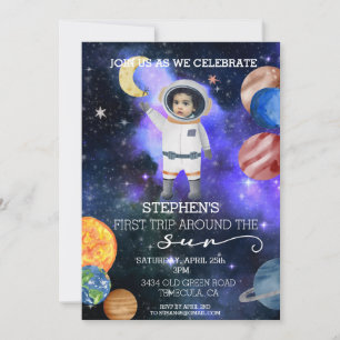 Eerste verjaardag ruimte astronaut sterrenstelsel kaart