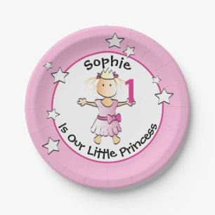 Eerste verjaardag Schattig prinses cartoontje roze Papieren Bordje