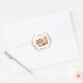 Eerste Verjaardag Schattige Fox Herfst Naam Sticke Ronde Sticker (Envelop)