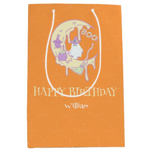 Eerste Verjaardag Schattige Ghost Moon Spooky One Medium Cadeauzakje (Voorkant)