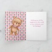 Eerste verjaardag schattige teddyroze ballonvaarde kaart (Binnen)