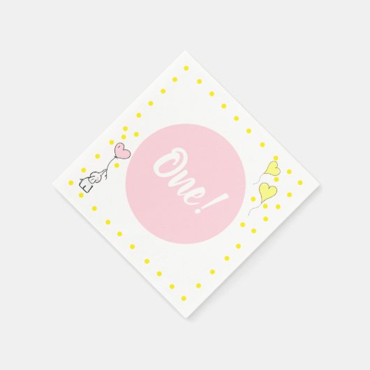 Eerste Verjaardag Schattigee Olifant en Hartballon Servet (Hoek)