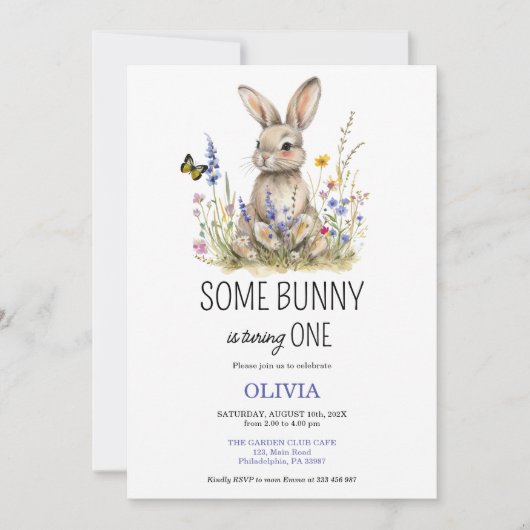 Eerste verjaardag Some bunny wilde bloemen uitnodi Save The Date (Voorkant)