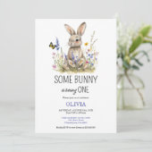 Eerste verjaardag Some bunny wilde bloemen uitnodi Save The Date (Staand voorkant)