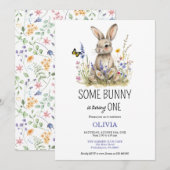 Eerste verjaardag Some bunny wilde bloemen uitnodi Save The Date (Voorkant / Achterkant)