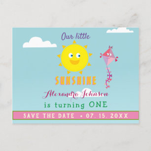 Eerste verjaardag sparen de datum, onze kleine zon aankondigingskaart