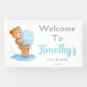 Eerste verjaardag Teddy Bear Ice Cream Spandoek (Horizontaal)
