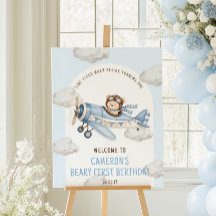 Eerste verjaardag teddybeer vliegtuig welkomstbord