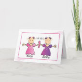 Eerste Verjaardag Twin Meisje Cartoon Sweet Schatt Kaart (Voorkant)