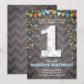 Eerste Verjaardag Uitnodiging jongen One Chalk Gro (Voorkant / Achterkant)