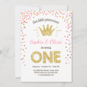 Eerste verjaardag uitnodiging Princess Gold Pink T (Voorkant)